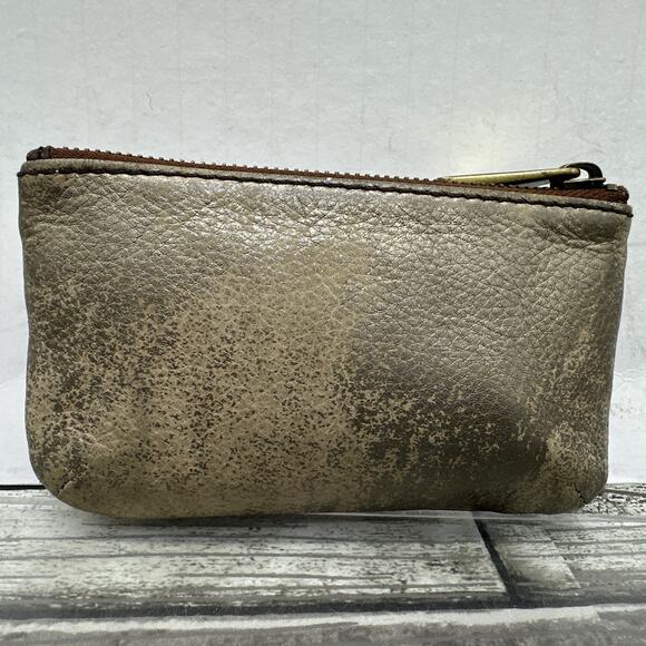 fossil coin purse Double Zip Gold Shimmer Brown Leather CP {QQ} - Picture 4 of 14